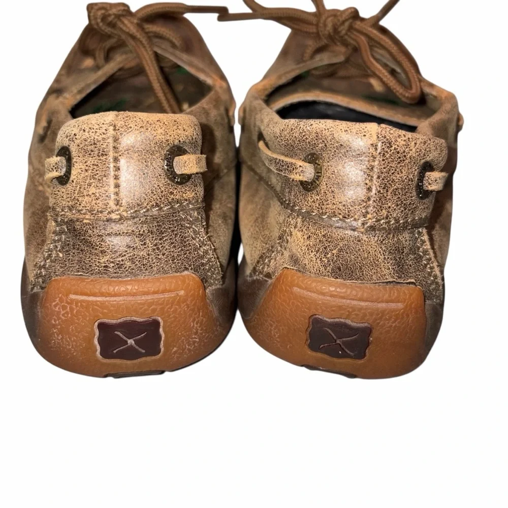 Twisted X Boy’s Brown Distressed Leather Cactus Short Moc Moccasins Loafers 3